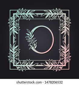 letter O in square frame with leafs