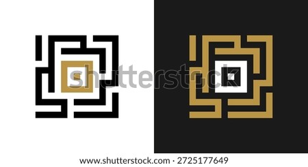 letter O with a square labyrinth concept