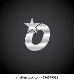 Letter O Star with metallic texture,3d Glossy, metal texture, Silver, steel logotype