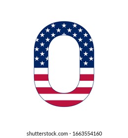 Letter O with stars and stripes. American flag lettering font.
Vector USA national flag style letter A.
Patriotic american element for poster, card, banner and background. 