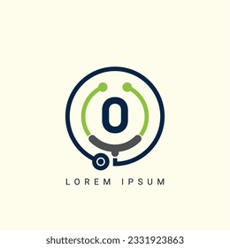 Letter O with Stethoscope Logo Concept sign icon symbol Design. Medical Health care Logotype. Vector illustration template