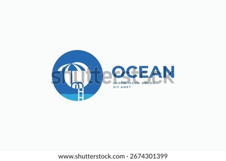 Letter O swimming pool logo design. O monogram with pool ladder and umbrella symbol logo icon
