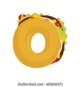 Letter O tacos. Mexican fast food font. Taco alphabet symbol. Mexico meal ABC