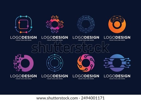 Letter O tech logo design. Digital, connection, and science logo concept