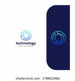 Letter O Technology, Line Dot Connection Logo