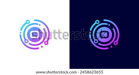 letter O technology logo with circle circuit line style for digital, data, connection
