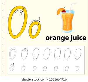Letter O tracing alphabet worksheets illustration