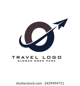 Letter O Travel Logo icon Design with plane graphic element for travel agency logo design