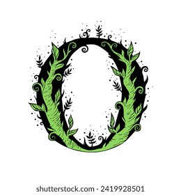 Letter O Tree Branch, Formed From Twigs Leaves