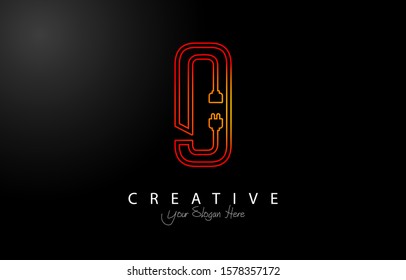 Letter O Trendy Design Logo Concept. Creative Icon Logo with Wire Plug and Socket Vector Illustration.