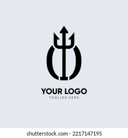 Letter O Trident Logo Design Icon Vector Emblem Graphic Illustration