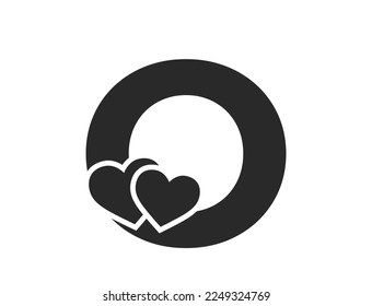 letter o with two hearts. element for valentine's day design. romantic and love symbol. isolated vector image