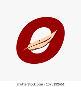 Letter O with typography with feather