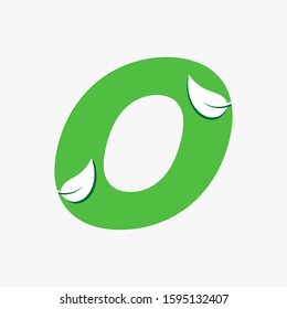 letter O typography with two leaf vector logo