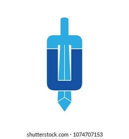 letter o or u sword design logo