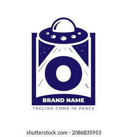 letter O UFO illustration for tee shirt and initial vector logo design