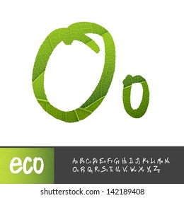 Letter O, Uppercase And Lowercase Variants. Green leaf textured alphabet, vector.