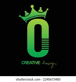 letter "O" vector design with crown, green background