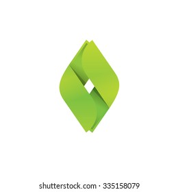 Letter O vector logo. Grass diamond energy symbol green power fuel emblem. Natural ecology recycling business company symbol in paper style. Abstract ribbon for plant sprouting community medical label