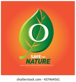 Letter O vector logo and icon save the nature. Go green poster design. Ecology campaign publication