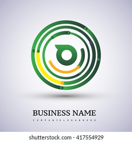 Letter O vector logo symbol in the circle thin line colored green and yellow. Design for your business or company identity.