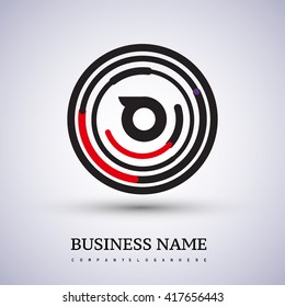 Letter O vector logo symbol in the circle thin line colored black and red. Design for your business or company identity.