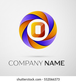 Letter O vector logo symbol in the colorful circle on grey background. Vector template for your design