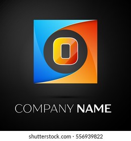 Letter O vector logo symbol in the colorful square on black background. Vector template for your design