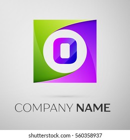 Letter O vector logo symbol in the colorful square on grey background. Vector template for your design