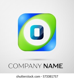 Letter O vector logo symbol in the colorful square on grey background. Vector template for your design