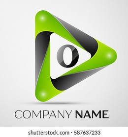 Letter O vector logo symbol in the colorful triangle on grey background. Vector template for your design