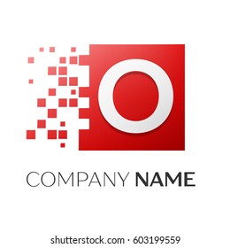 Letter O vector logo symbol in the colorful square with shattered blocks on white background. Vector template for your design
