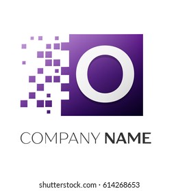 Letter O vector logo symbol in the colorful square with shattered blocks on white background. Vector template for your design