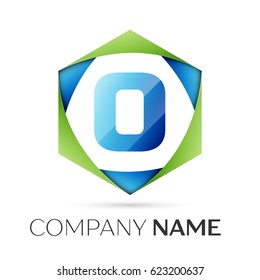 Letter O vector logo symbol in the colorful hexagonal on grey background. Vector template for your design