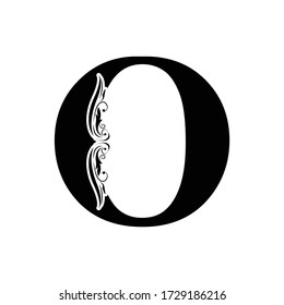 letter O. Vintage black flower ornament initial letters.  Alphabet. Logo vector 