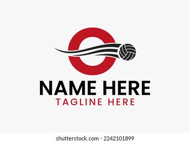 Letter O Volleyball Logo Concept With Moving Volley Ball Icon. Volleyball Sports Logotype