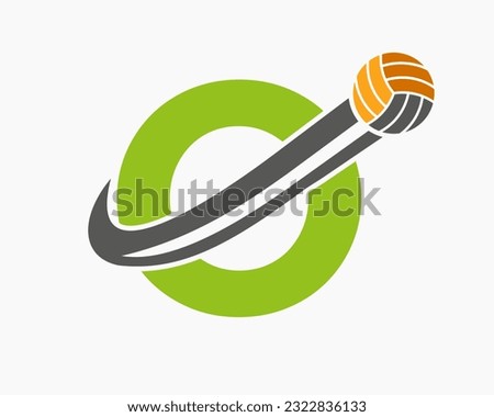 Letter O Volleyball Logo Concept With Moving Volley Ball Icon. Volleyball Sports Logotype Template