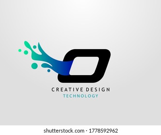Letter O Water Splash Logo. Modern Techno Alphabet Splatter Icon, Template Design.
