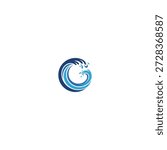Letter o with waves logo icon flat vector design.
