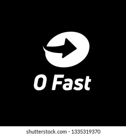 Letter O white logo with negative space arrow logo for business, transportation, delivery company isolated on black background. - Vector Illustration