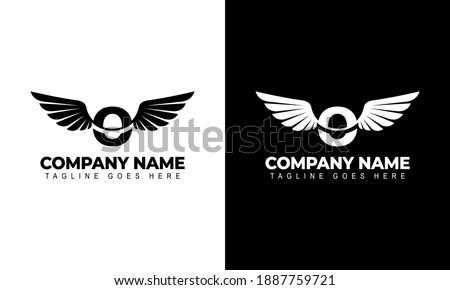 Letter O with wings. Template for logo label emblem sign stamp. Vector illustration.