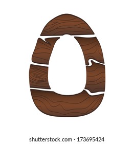 Letter O from wood isolated on the white. Vector