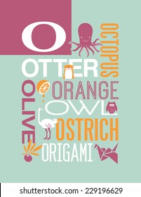 Letter O words typography illustration alphabet poster design