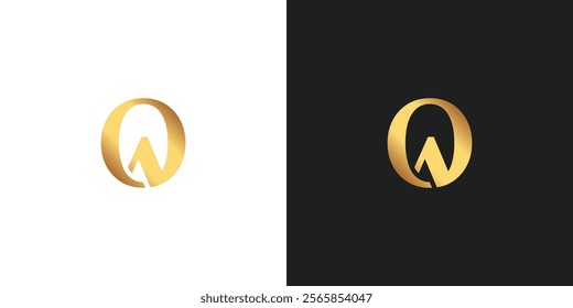 Letter OA, or AO Logo Design with Gold Color