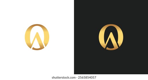 Letter OA, or AO Logo Design with Gold Color