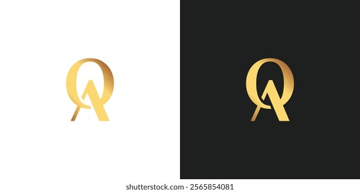 Letter OA, or AO Logo Design with Gold Color