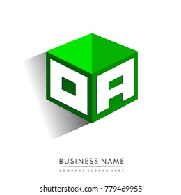 Letter OA logo in hexagon shape and green background, cube logo with letter design for company identity.
