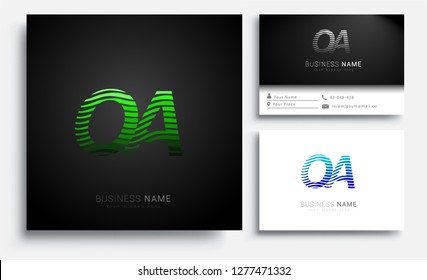 Letter OA logotype with colorful circle, with striped composition letter, sets of business card for company identity, creative industry, web.
