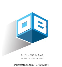 Letter OB logo in hexagon shape and blue background, cube logo with letter design for company identity.
