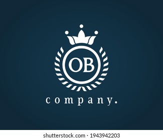 Letter OB, O or B elegant crown emblem. Beautiful calligraphy laurel wreath crown monogram. Royal style initials letter logo. Graceful design for Restaurant, Cafe, Brand name, Badge, Label. Eps 10.